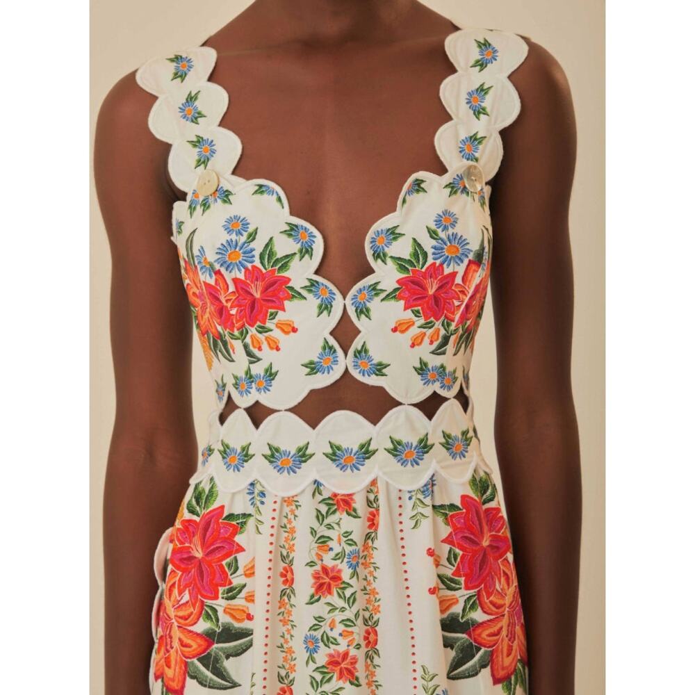 Farm Rio NEW Bloom Garden Off White Midi Dress, Med - Picture 4 of 13